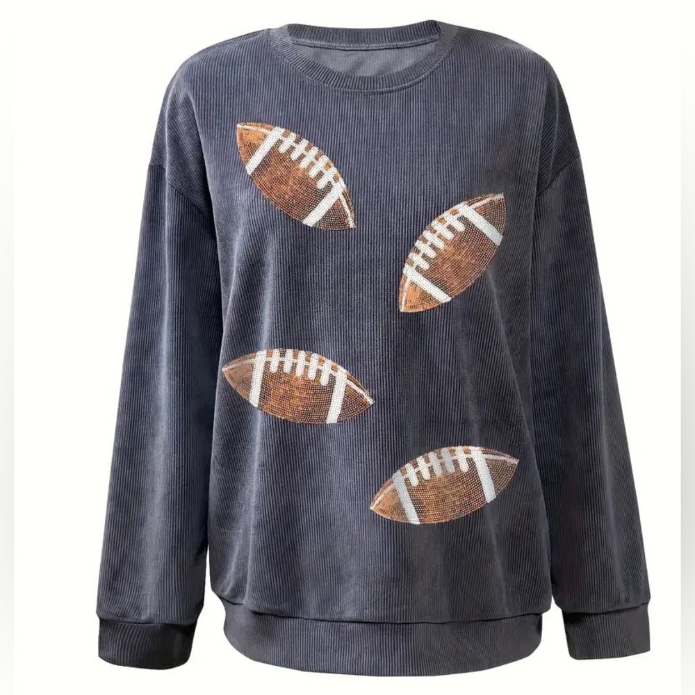 Women’s Sequin Football Patch Ribbed  Sweatshirt XXL